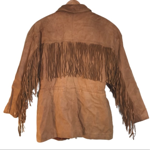Vintage G-III Leather Tan Fringe Jacket Medium - Picture 2 of 9